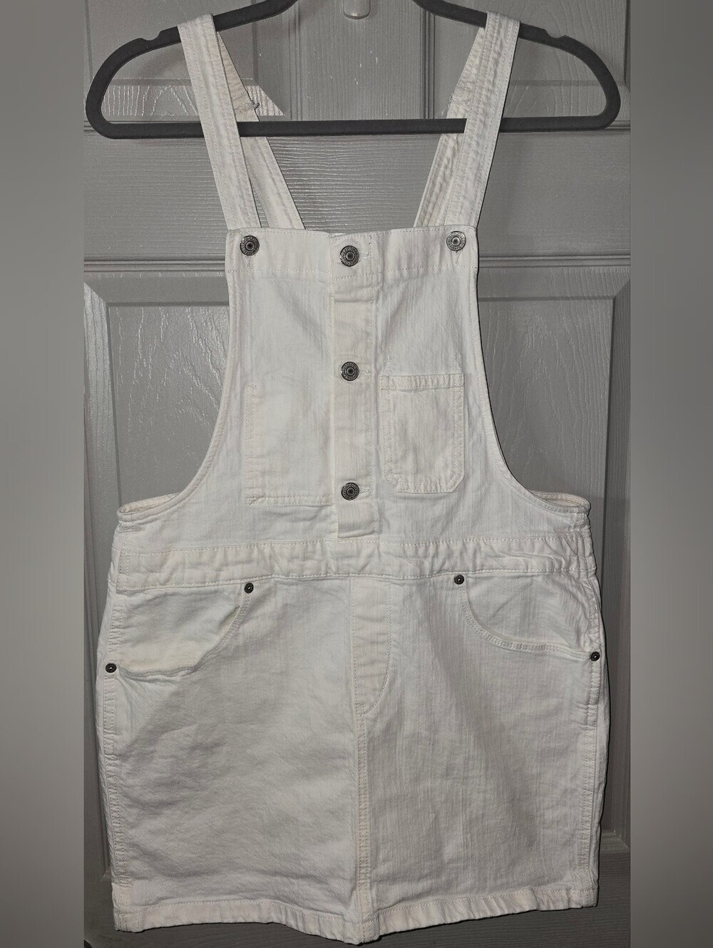 Levi's White Stretch Denim Jean Jumper Overall Skirt Dress w/ Pockets Women's M